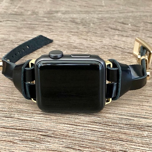 Gold Apple Watch Black Italian Leather Bracelet main image 5